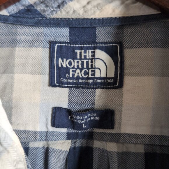 Vintage The North Face Men's Blue/White Plaid Button Up Shirt, Large - Picture 3 of 7